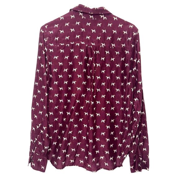 J. Crew Popover Silk Blend Terrier Print Blouse - Burgundy 10 - Picture 4 of 8